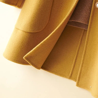 Wool Pearl Buckle Double-faced Woolen Goods Women's Doll Collar Mid-length Coat null