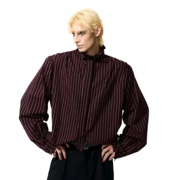 French Style Vintage Vertical Stripes Long Sleeve Tie Shirt null