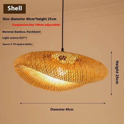 Bamboo Chandelier Chinese Zen Tea Room Lamp null