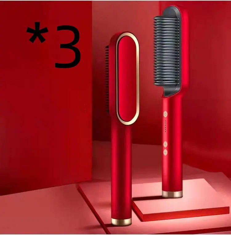 New 2 In 1 Hair Straightener Hot Comb Negative Ion Curling Tong Dual-purpose Electric Hair Brush null