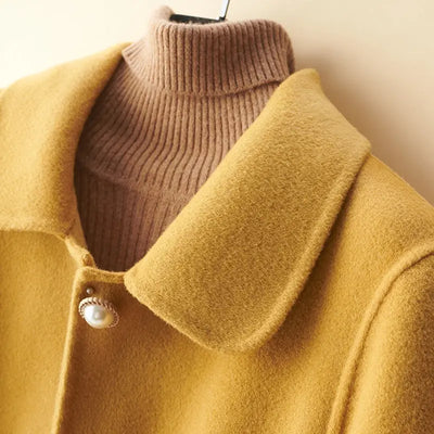 Wool Pearl Buckle Double-faced Woolen Goods Women's Doll Collar Mid-length Coat null