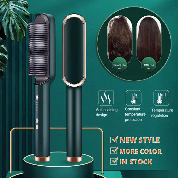 New 2 In 1 Hair Straightener Hot Comb Negative Ion Curling Tong Dual-purpose Electric Hair Brush null