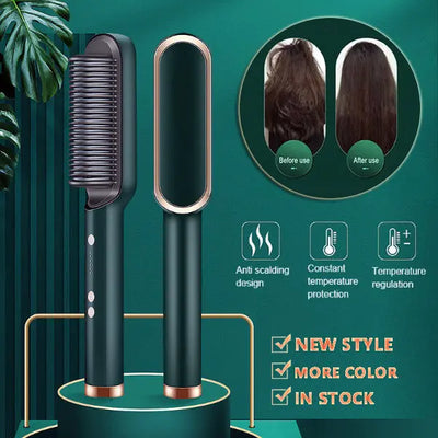 New 2 In 1 Hair Straightener Hot Comb Negative Ion Curling Tong Dual-purpose Electric Hair Brush null