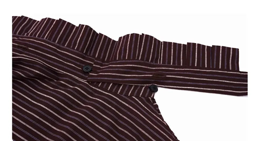 French Style Vintage Vertical Stripes Long Sleeve Tie Shirt null