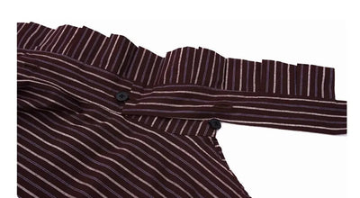 French Style Vintage Vertical Stripes Long Sleeve Tie Shirt null