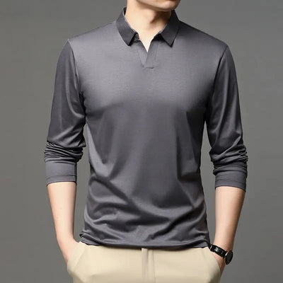 Men's Solid Color Shirt Casual Cotton Lapel Long Sleeve Top null