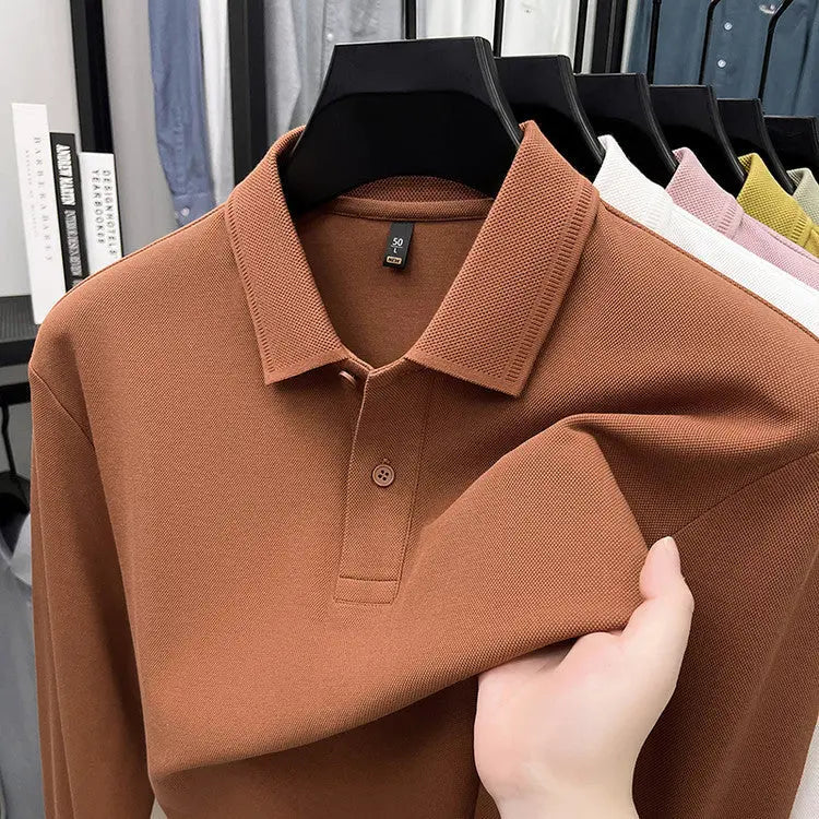 Mercerized Cotton Long-sleeved Polo Shirt Men's Spring And Autumn Casual Clothing. null
