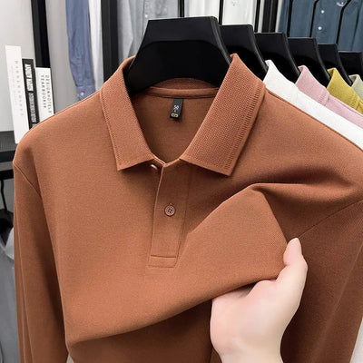 Mercerized Cotton Long-sleeved Polo Shirt Men's Spring And Autumn Casual Clothing. null