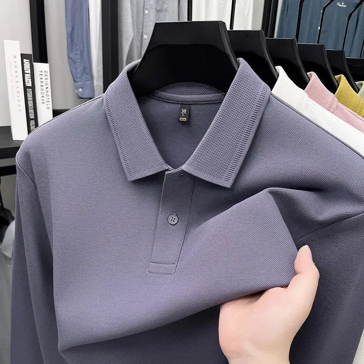 Mercerized Cotton Long-sleeved Polo Shirt Men's Spring And Autumn Casual Clothing. null
