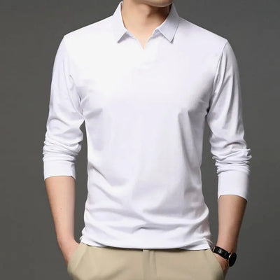 Men's Solid Color Shirt Casual Cotton Lapel Long Sleeve Top null