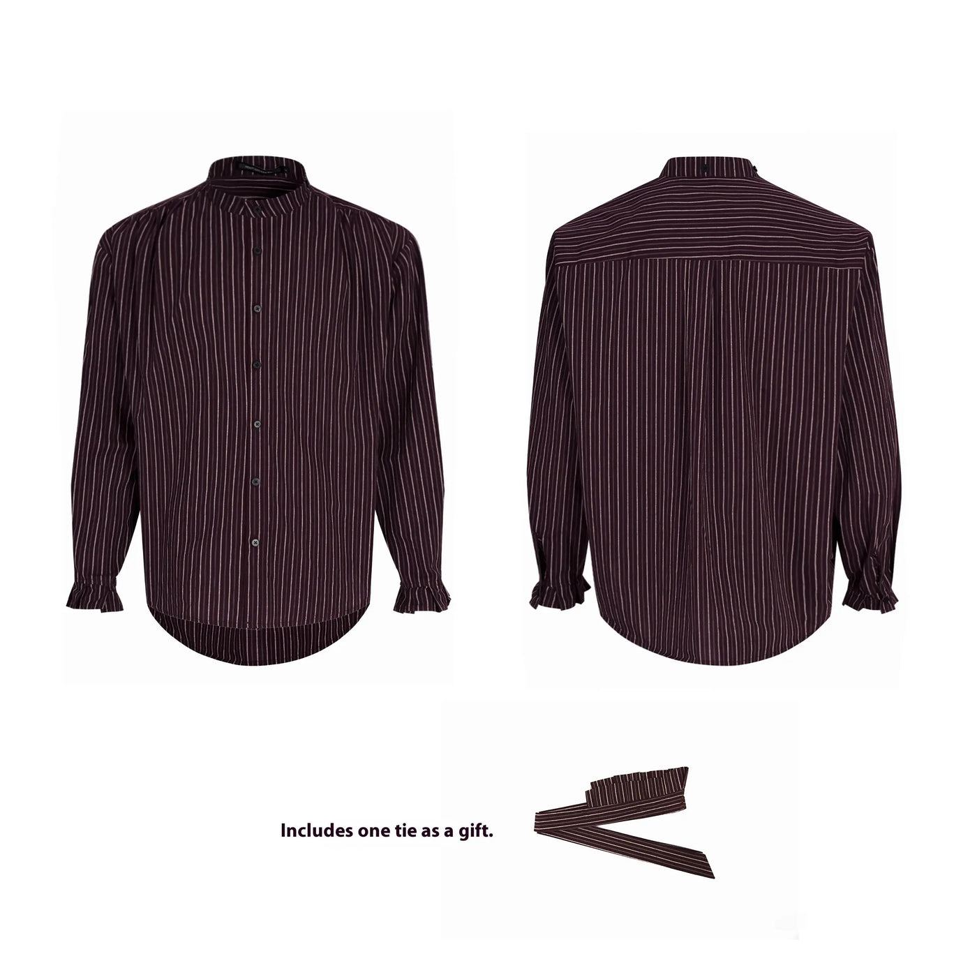 French Style Vintage Vertical Stripes Long Sleeve Tie Shirt null