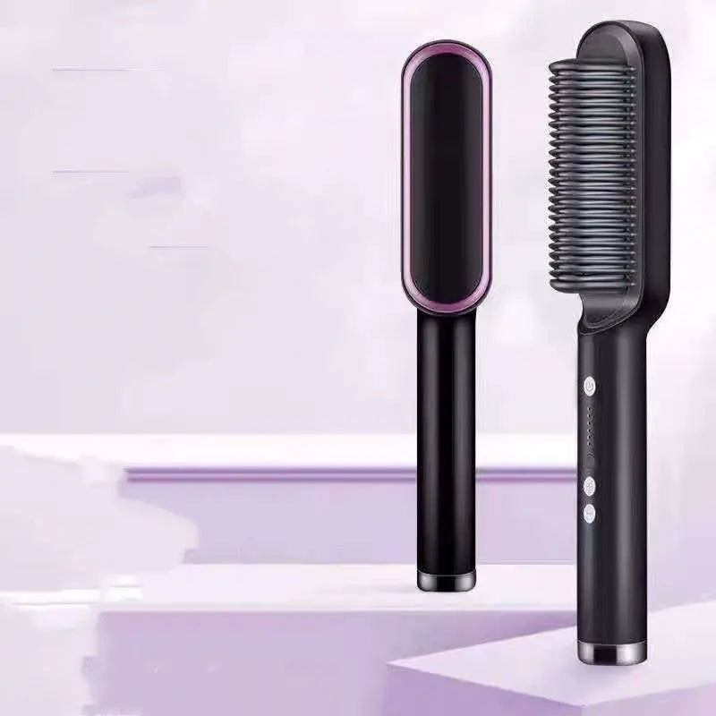 New 2 In 1 Hair Straightener Hot Comb Negative Ion Curling Tong Dual-purpose Electric Hair Brush null