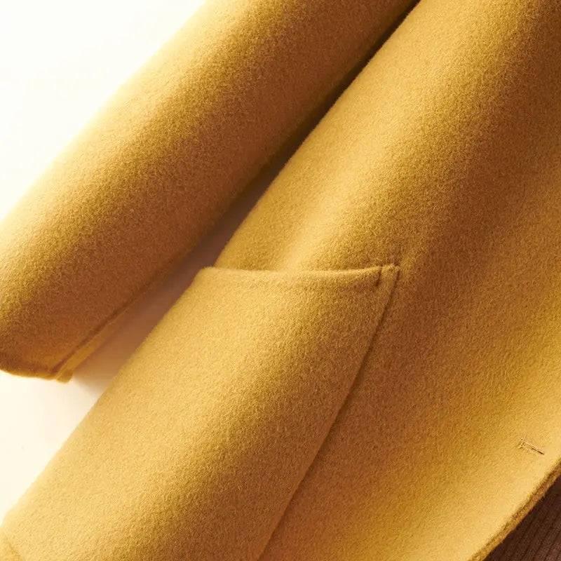 Wool Pearl Buckle Double-faced Woolen Goods Women's Doll Collar Mid-length Coat null