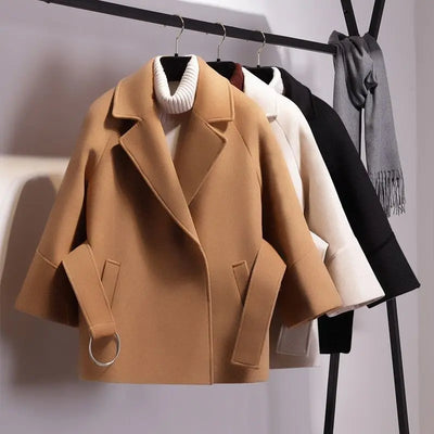 Women's Loose Wool Lightly Mature Waist Trimming Short Coat null