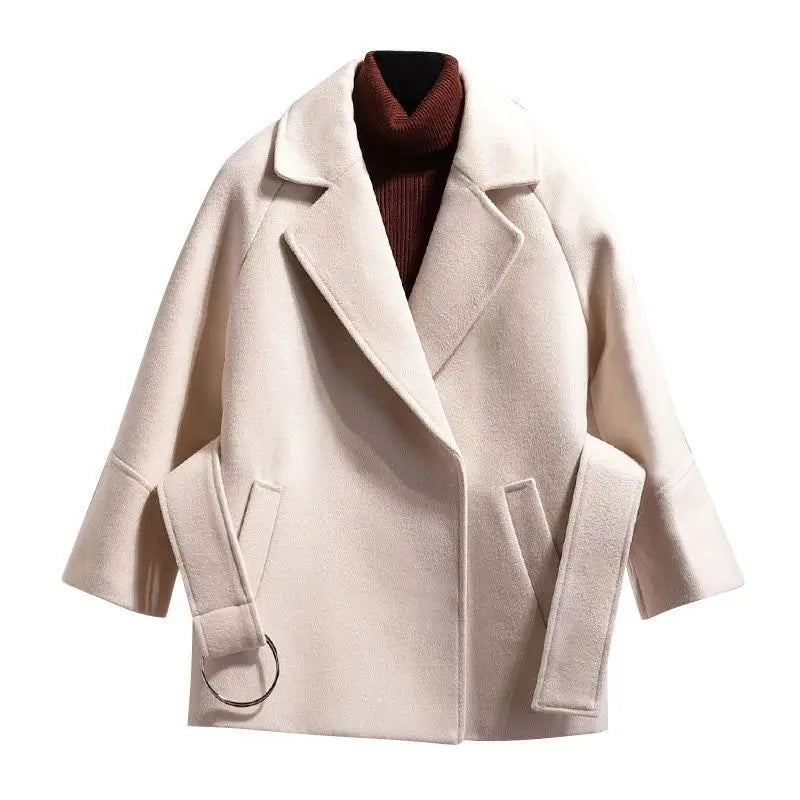 Women's Loose Wool Lightly Mature Waist Trimming Short Coat null