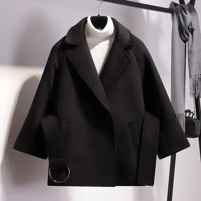 Women's Loose Wool Lightly Mature Waist Trimming Short Coat null