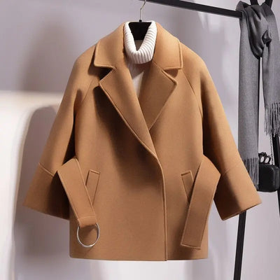 Women's Loose Wool Lightly Mature Waist Trimming Short Coat null