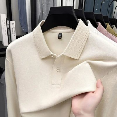 Mercerized Cotton Long-sleeved Polo Shirt Men's Spring And Autumn Casual Clothing. null