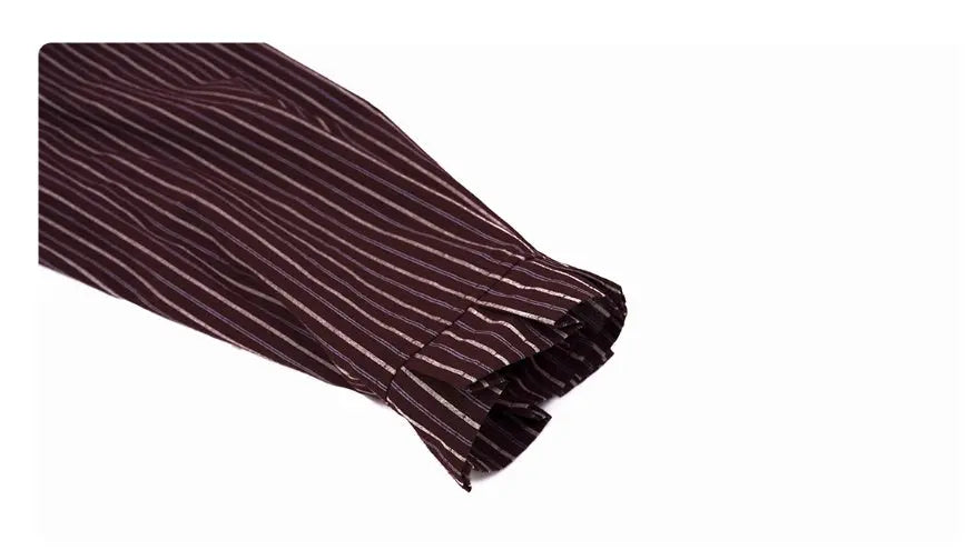 French Style Vintage Vertical Stripes Long Sleeve Tie Shirt null