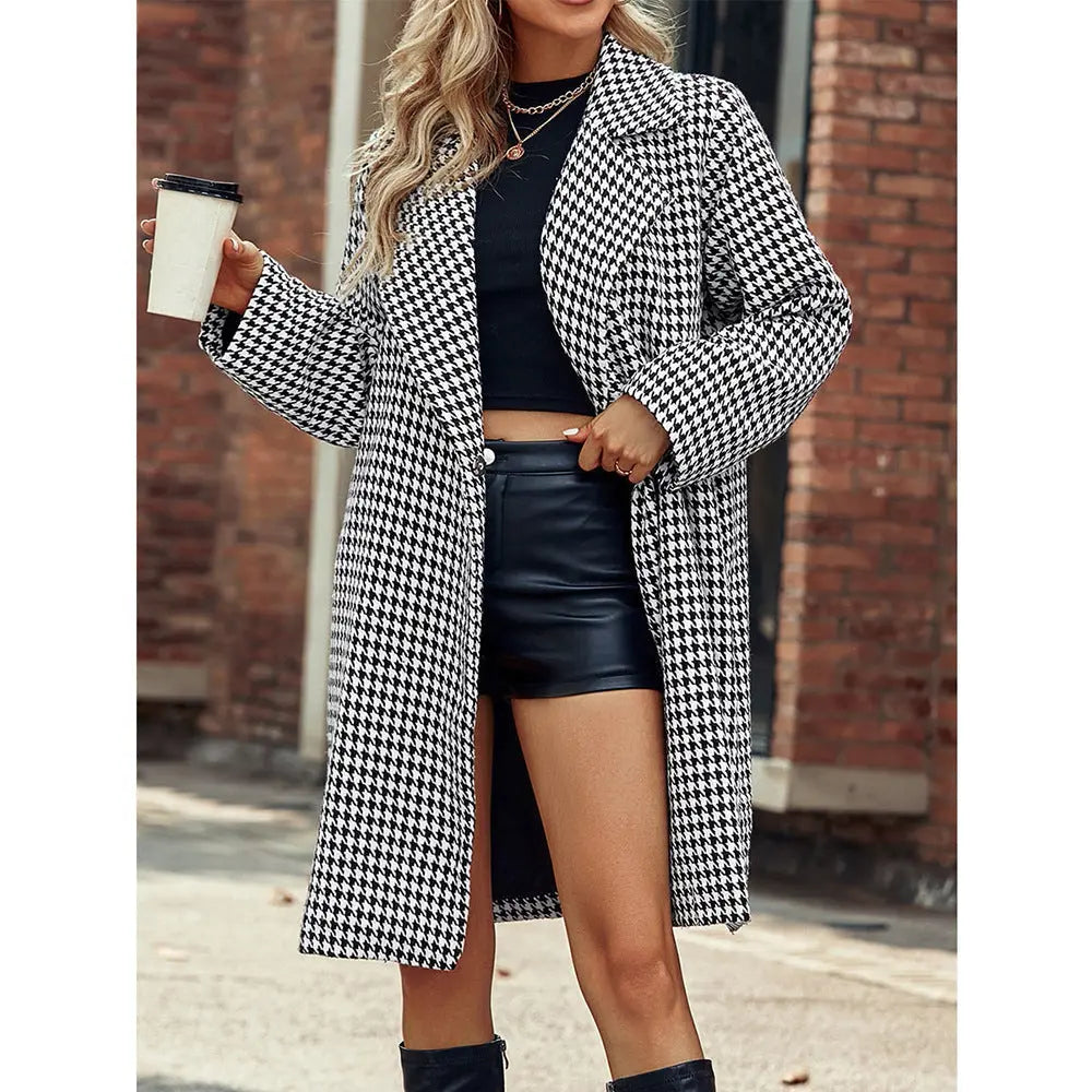 Elegant Suit Collar Long Hidden Hook Wool Coat Women null