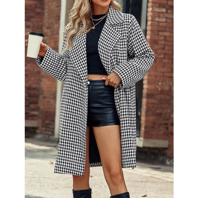 Elegant Suit Collar Long Hidden Hook Wool Coat Women null
