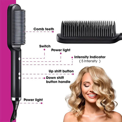 New 2 In 1 Hair Straightener Hot Comb Negative Ion Curling Tong Dual-purpose Electric Hair Brush null