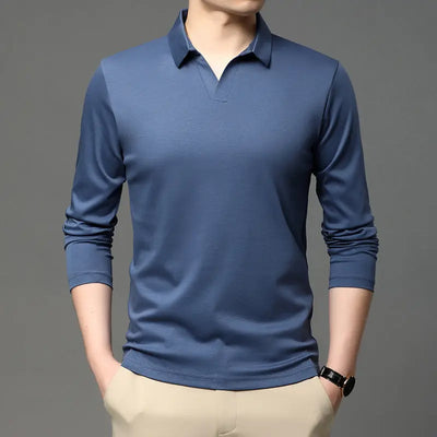 Men's Solid Color Shirt Casual Cotton Lapel Long Sleeve Top null