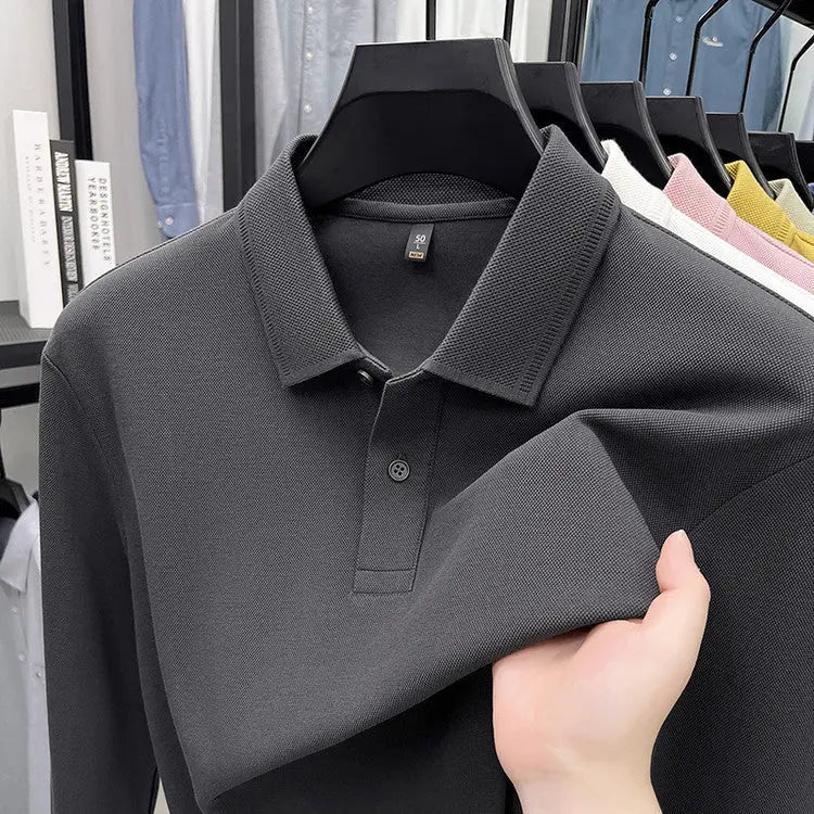 Mercerized Cotton Long-sleeved Polo Shirt Men's Spring And Autumn Casual Clothing. null