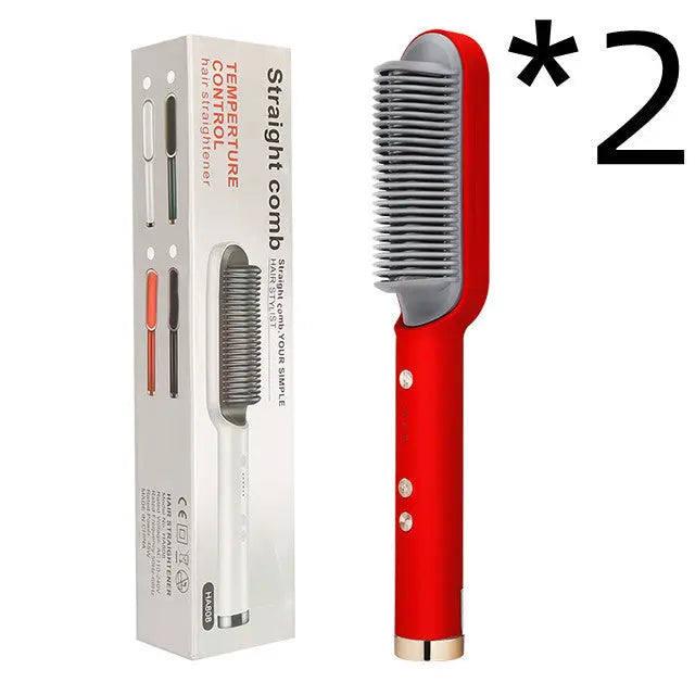 New 2 In 1 Hair Straightener Hot Comb Negative Ion Curling Tong Dual-purpose Electric Hair Brush null