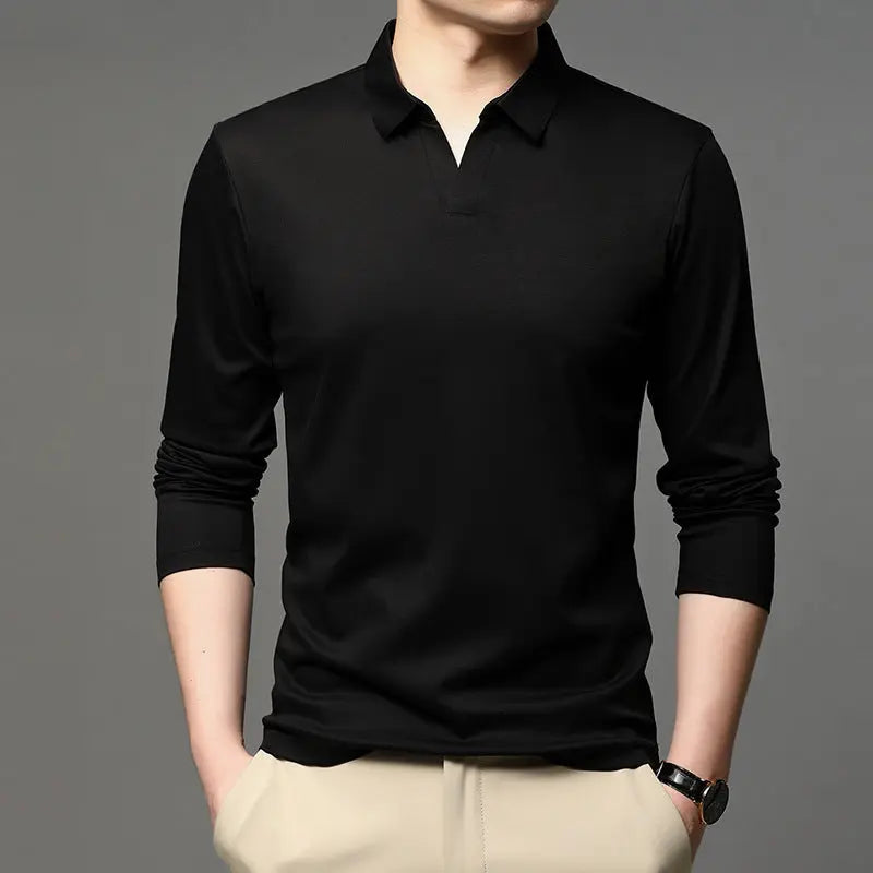 Men's Solid Color Shirt Casual Cotton Lapel Long Sleeve Top null