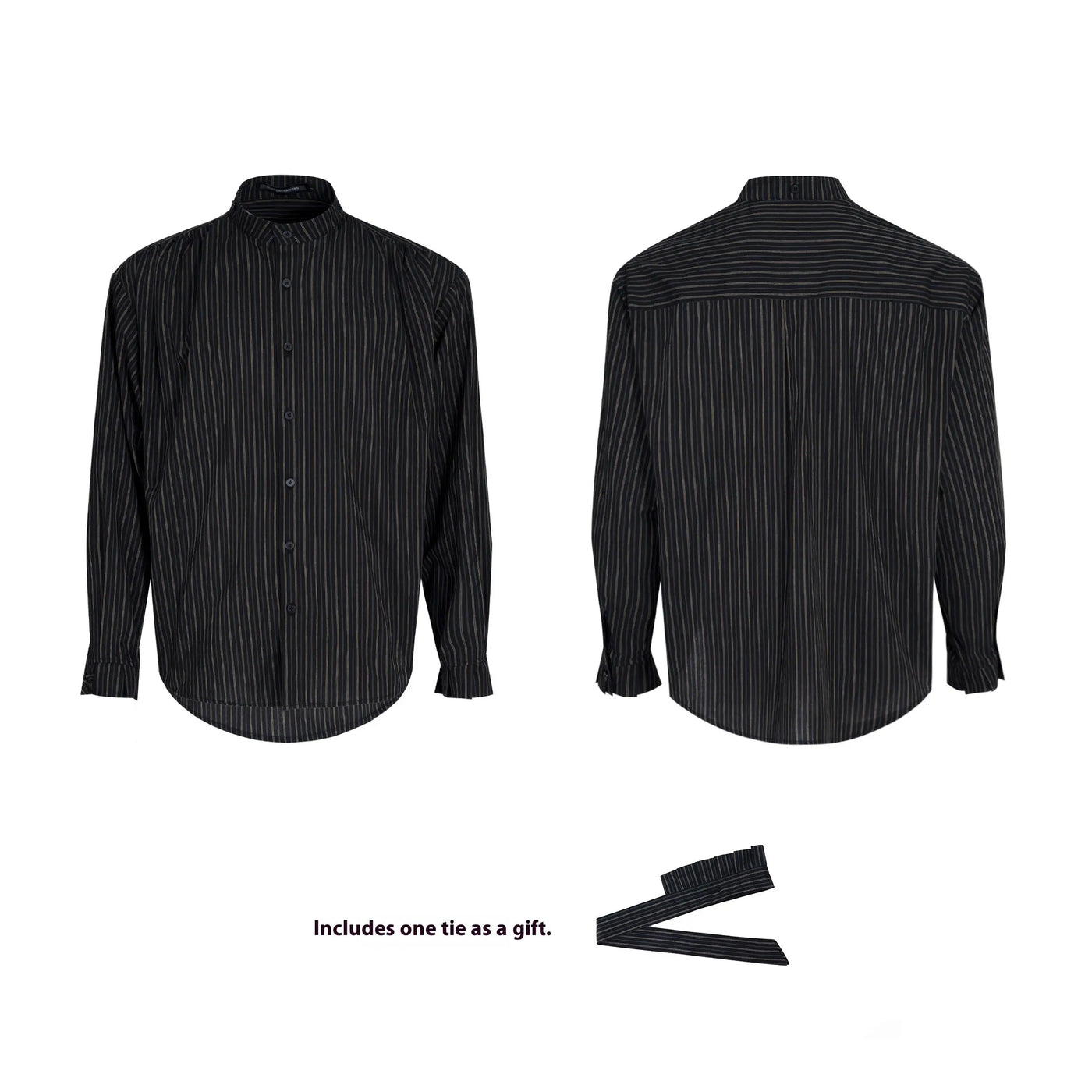 French Style Vintage Vertical Stripes Long Sleeve Tie Shirt null