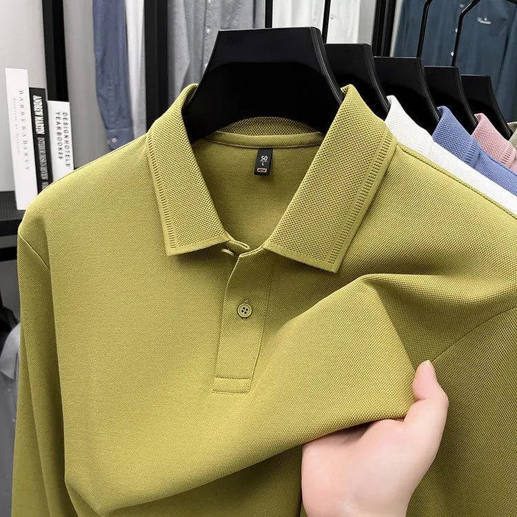 Mercerized Cotton Long-sleeved Polo Shirt Men's Spring And Autumn Casual Clothing. null