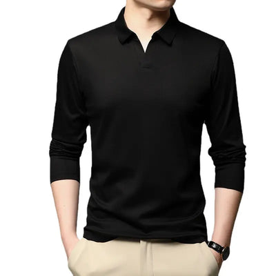 Men's Solid Color Shirt Casual Cotton Lapel Long Sleeve Top null